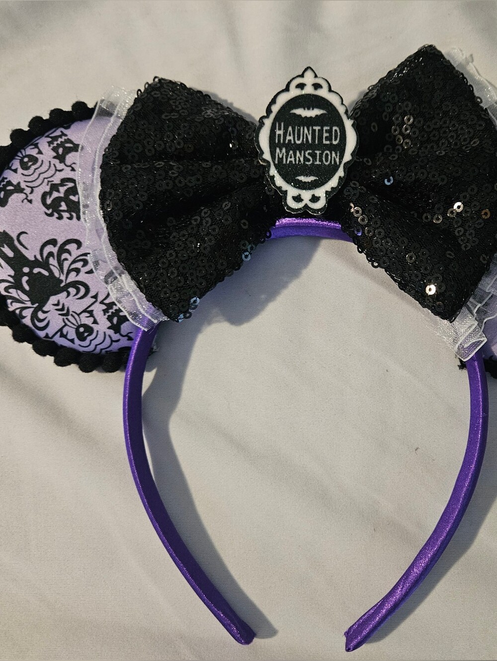 Source Unknown Black Sequin Bow & Purple Ear Headband - Haunted Mansion Motif